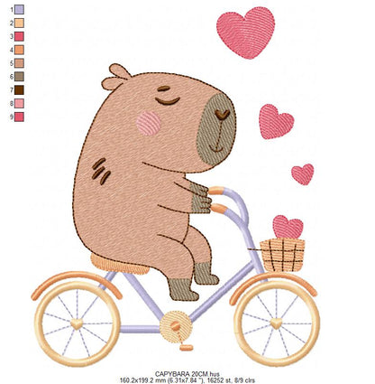Capybara embroidery design - Water river animal machine embroidery pattern - Baby boy big guinea pig with bow tie file - Instant download pes jef dst hus