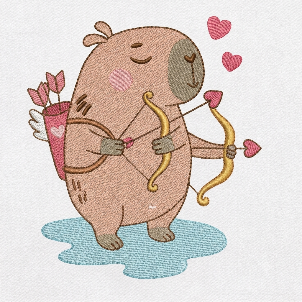 Capybara embroidery designs - Water river animal machine embroidery pattern - Baby boy and girl big guinea pig with bow tie file - Instant download pes jef dst hus