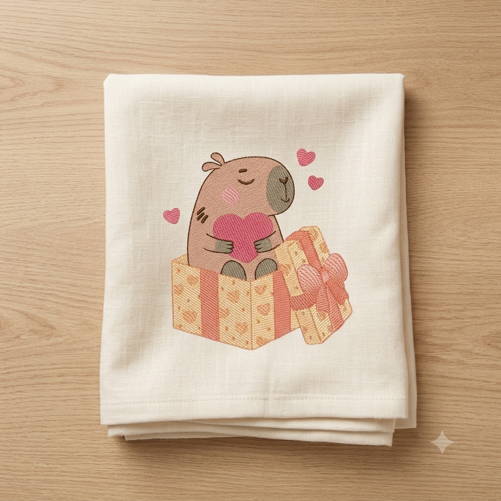 Capybara embroidery designs - Water river animal machine embroidery pattern - Baby boy and girl big guinea pig with heart file - Instant download pes jef dst