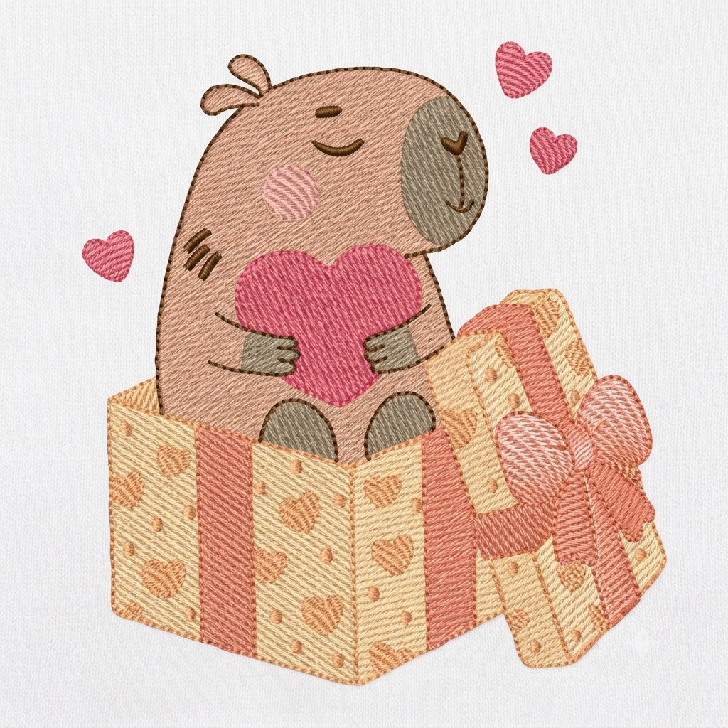 Capybara embroidery designs - Water river animal machine embroidery pattern - Baby boy and girl big guinea pig with heart file - Instant download pes jef dst