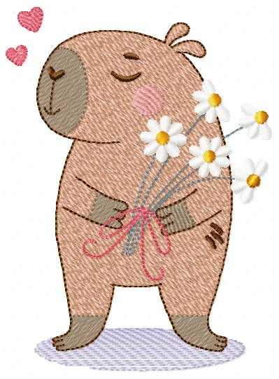 Capybara embroidery designs - Water river animal machine embroidery pattern - Baby boy big guinea pig with bow tie file - Instant download (Copy) Marcia Embroidery