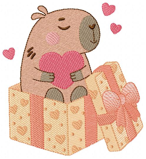 Capybara embroidery designs - Water river animal machine embroidery pattern - Baby boy and girl big guinea pig with heart file - Instant download pes jef dst