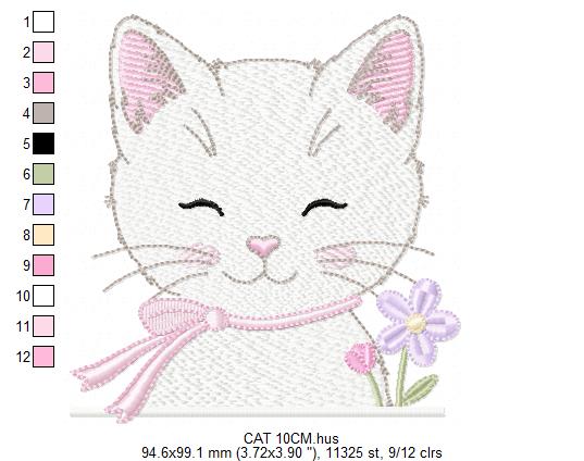 Female Cat with flowers embroidery design - Female Kitty with flowers machine embroidery pattern - Baby girl file - Instant digital download