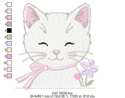 Female Cat with flowers embroidery design - Female Kitty with flowers machine embroidery pattern - Baby girl file - Instant digital download