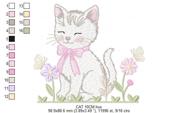 Female Cat with flowers embroidery design - Female Kitty with flowers machine embroidery pattern - Baby girl file - Instant digital download (Copy)