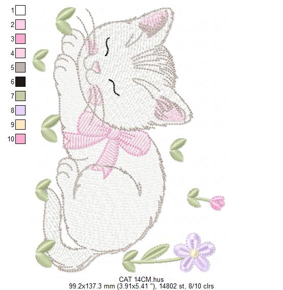 Female Sleeping Cat with flowers embroidery design - Female Kitty with flowers machine embroidery pattern - Baby girl file - Instant digital download