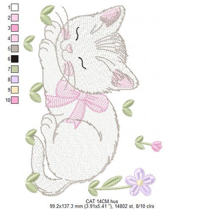 Female Sleeping Cat with flowers embroidery design - Female Kitty with flowers machine embroidery pattern - Baby girl file - Instant digital download