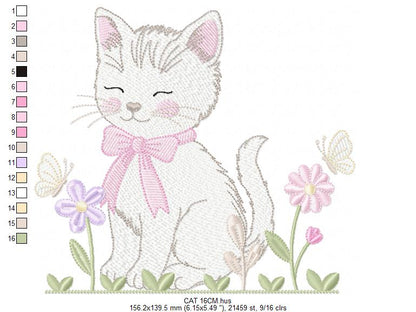Female Cat with flowers embroidery design - Female Kitty with flowers machine embroidery pattern - Baby girl file - Instant digital download (Copy)