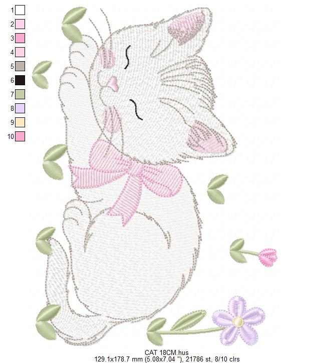 Female Sleeping Cat with flowers embroidery design - Female Kitty with flowers machine embroidery pattern - Baby girl file - Instant digital download