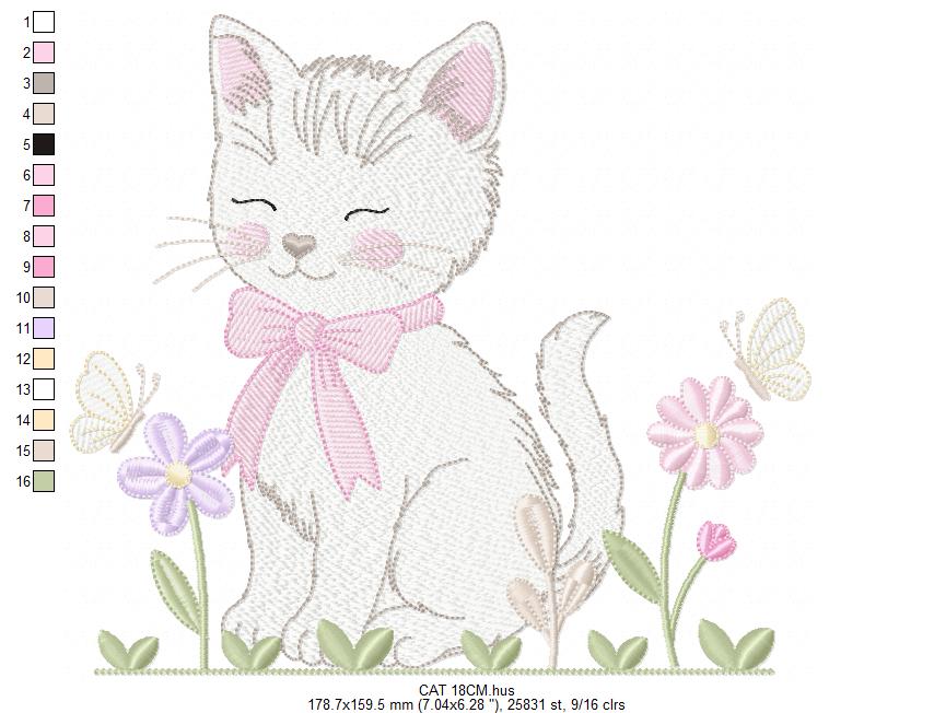 Female Cat with flowers embroidery design - Female Kitty with flowers machine embroidery pattern - Baby girl file - Instant digital download (Copy)