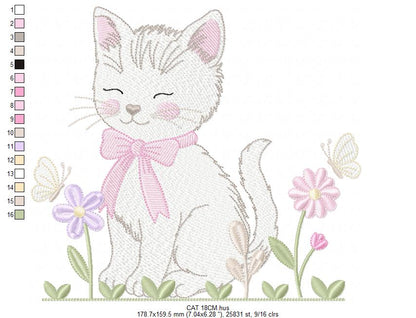 Female Cat with flowers embroidery design - Female Kitty with flowers machine embroidery pattern - Baby girl file - Instant digital download (Copy)