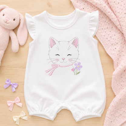Female Cat with flowers embroidery design - Female Kitty with flowers machine embroidery pattern - Baby girl file - Instant digital download