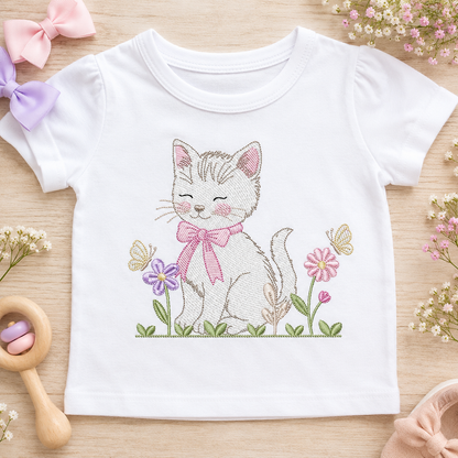 Female Cat with flowers embroidery design - Female Kitty with flowers machine embroidery pattern - Baby girl file - Instant digital download (Copy)