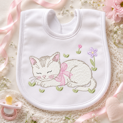 Female Sleeping Cat with flowers embroidery design - Female Kitty with flowers machine embroidery pattern - Baby girl file - Instant digital download