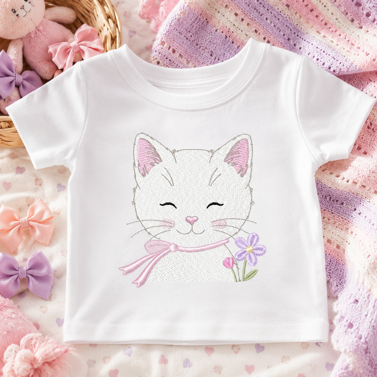 Female Cat with flowers embroidery design - Female Kitty with flowers machine embroidery pattern - Baby girl file - Instant digital download