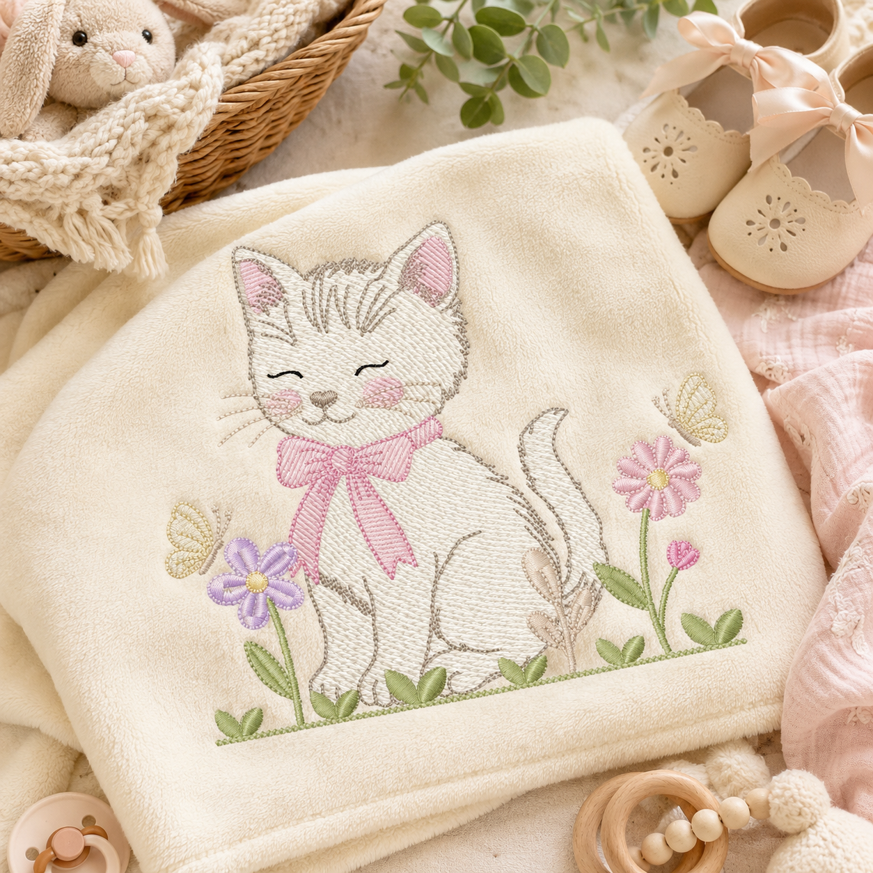 Female Cat with flowers embroidery design - Female Kitty with flowers machine embroidery pattern - Baby girl file - Instant digital download (Copy)