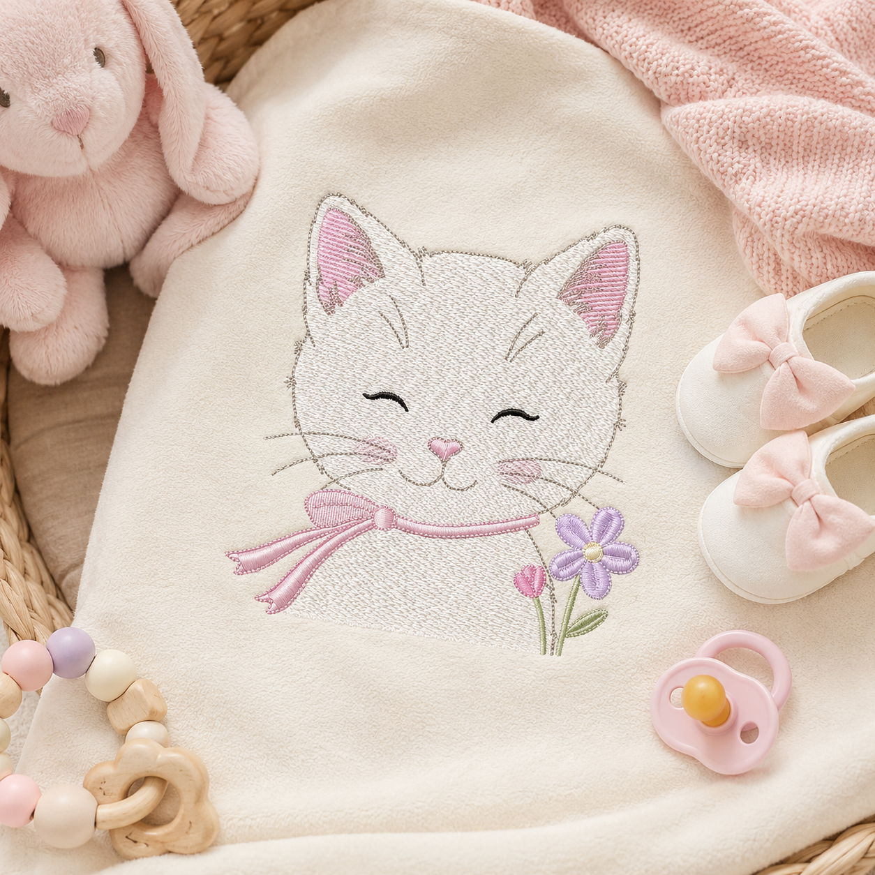 Female Cat with flowers embroidery design - Female Kitty with flowers machine embroidery pattern - Baby girl file - Instant digital download