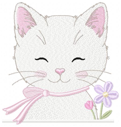 Female Cat with flowers embroidery design - Female Kitty with flowers machine embroidery pattern - Baby girl file - Instant digital download