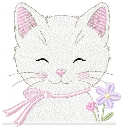 Female Cat with flowers embroidery design - Female Kitty with flowers machine embroidery pattern - Baby girl file - Instant digital download