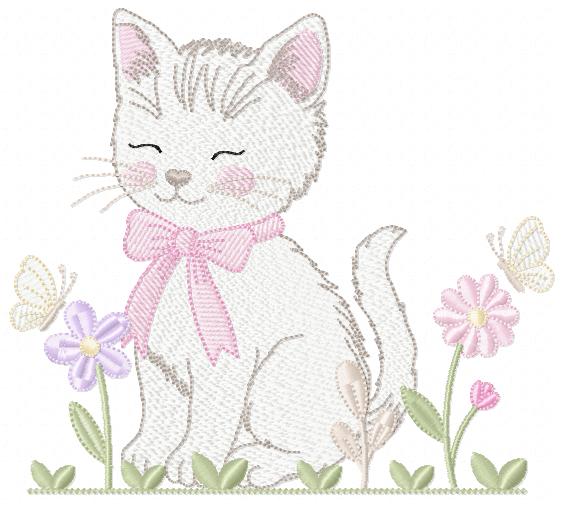 Female Cat with flowers embroidery design - Female Kitty with flowers machine embroidery pattern - Baby girl file - Instant digital download (Copy)
