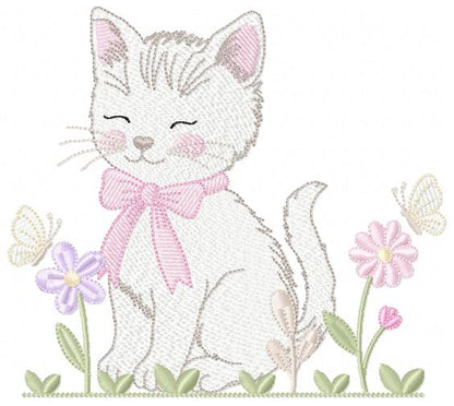 Female Cat with flowers embroidery design - Female Kitty with flowers machine embroidery pattern - Baby girl file - Instant digital download (Copy)