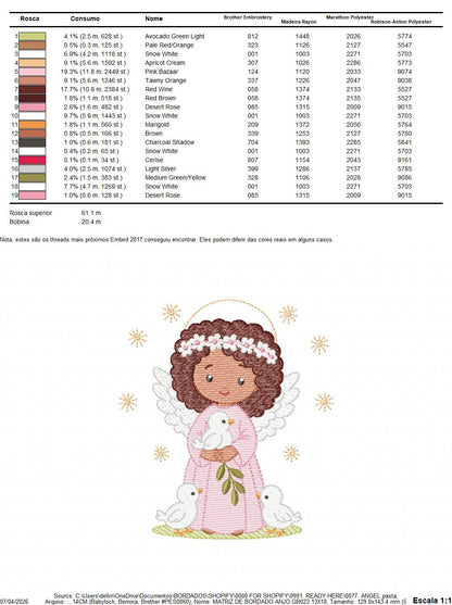 Angel embroidery designs - Angelic Baby girl with doves machine embroidery pattern - Girl with wings and halo file - Instant download pes (Copy) Marcia Embroidery