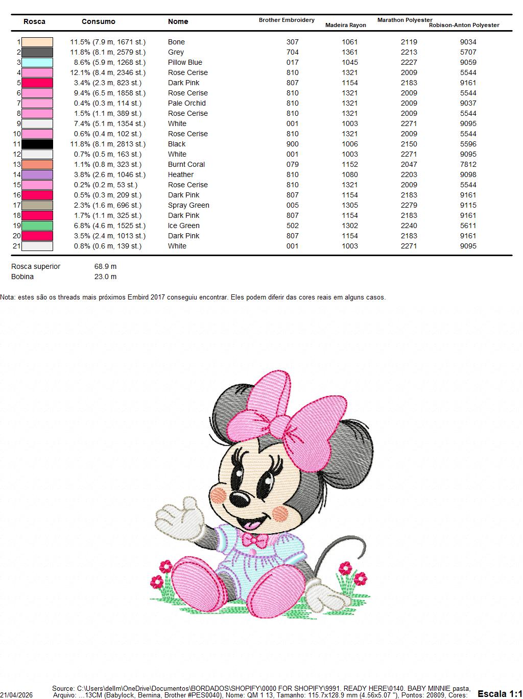 Minnie embroidery design - Minnie Mouse machine embroidery pattern - Baby Girl file - Instant digital download (Copy) Marcia Embroidery