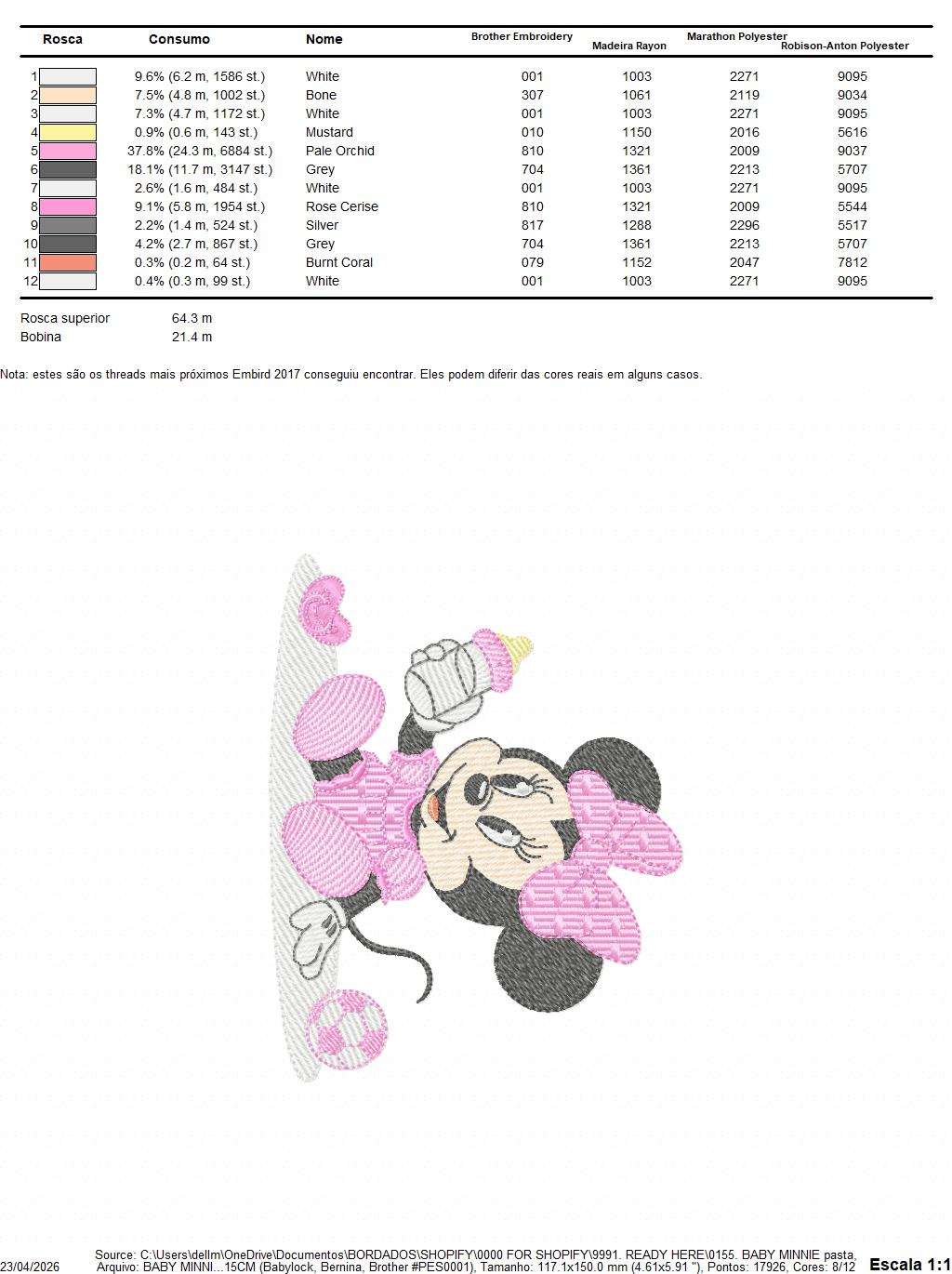 Minnie embroidery design - Minnie Mouse machine embroidery pattern - Baby Girl file - Instant digital download pes jef dst (Copy) Marcia Embroidery