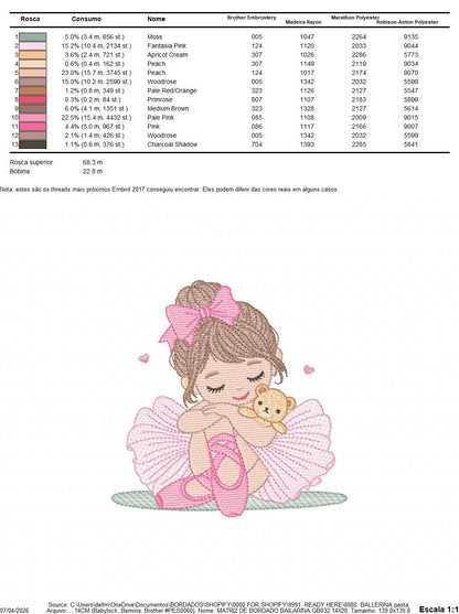 Long hair Ballerina embroidery designs - Ballet dancer machine embroidery pattern - Baby girl file - Instant download pes jef dst vp3 xxx (Copy) Marcia Embroidery