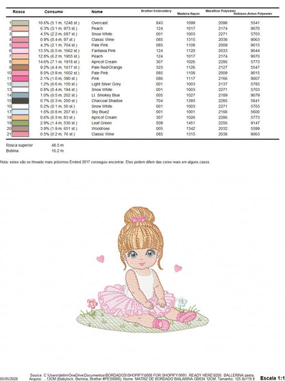 Ballerina embroidery design - Ballet dancer with tutu machine embroidery pattern - Baby girl file - Instant download pes jef dst Marcia Embroidery