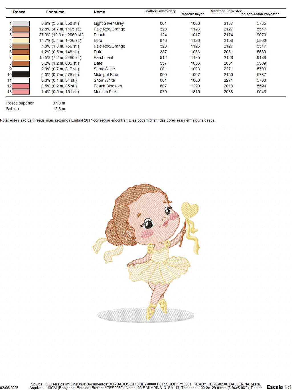 Ballerina embroidery design - Ballet dancer with tutu machine embroidery pattern - Baby girl file - Instant digital download pes jef dst