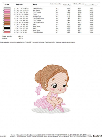 Ballerina embroidery design - Ballet dancer with tutu machine embroidery pattern - Baby girl file - Instant download pes jef dst