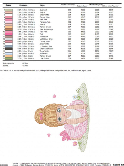 Ballerina embroidery design - Ballet dancer with tutu machine embroidery pattern - Baby girl file - Instant download pes jef dst Marcia Embroidery