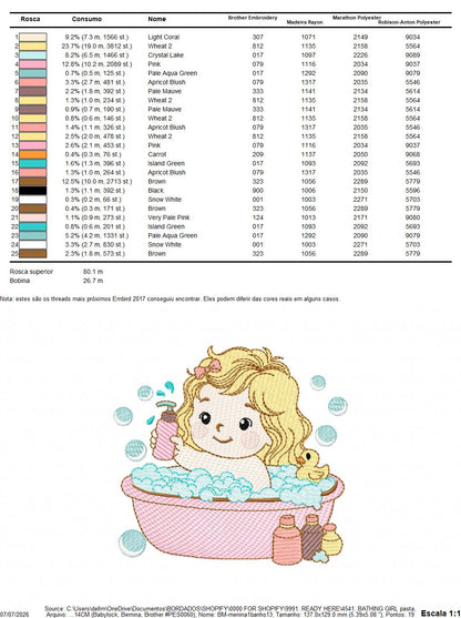 Girl in bathtub embroidery design - Bathing girl machine embroidery pattern - Baby Girl file - Instant digital download pes jef dst