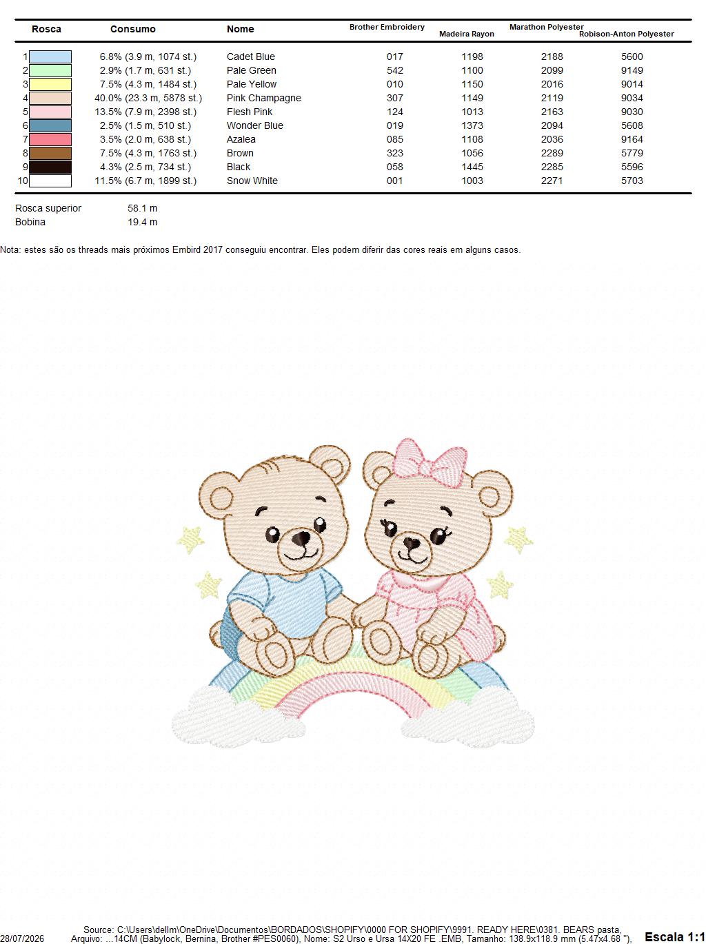 Baby Bear embroidery design - Brother and Sister with rainbow machine pattern - Cute Teddy Bear (Digital download)