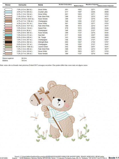 Teddy Bear embroidery designs - Baby boy Bear with toy horse machine pattern - Cute Teddy Bear (Digital download)