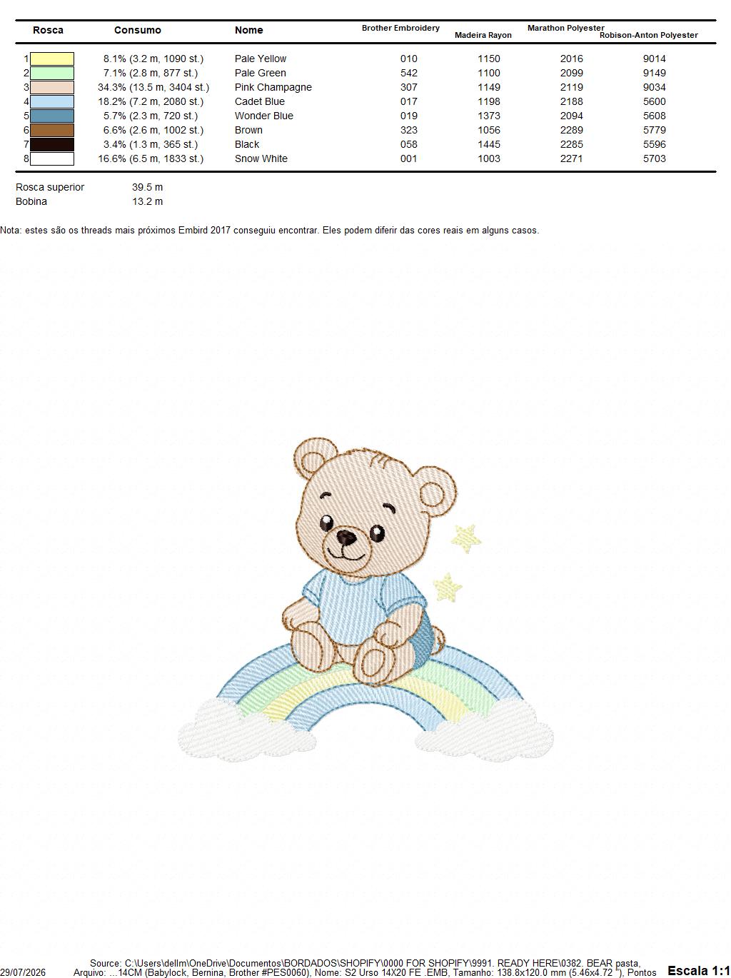 Baby Boy Bear embroidery design - Bear with rainbow machine pattern - Cute Teddy Bear (Digital download)