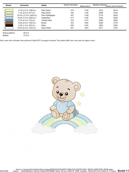 Baby Boy Bear embroidery design - Bear with rainbow machine pattern - Cute Teddy Bear (Digital download)