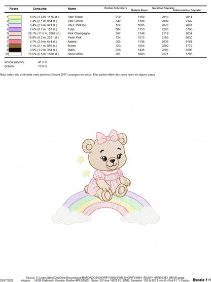 Baby Bear embroidery design - Sister Bear with rainbow machine pattern - Cute Teddy Bear (Digital download)