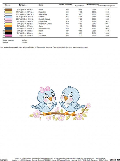Birds embroidery design - Bird Brother and Sister machine embroidery pattern - Family Couple with flowers file - Instant digital download pes jef