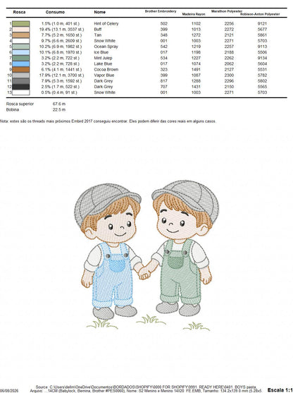 Baby boy brothers embroidery design - Toddlers machine embroidery pattern - kid embroidery file - Digital Download