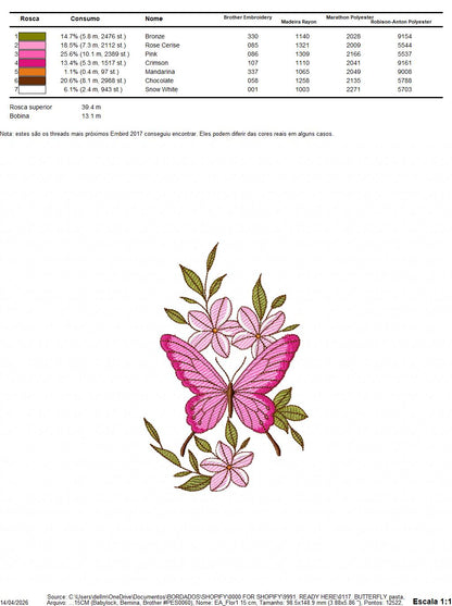 Butterfly embroidery design - Delicate butterfly with flowers machine embroidery pattern - Baby Girl file - Instant digital download pes (Copy) Marcia Embroidery