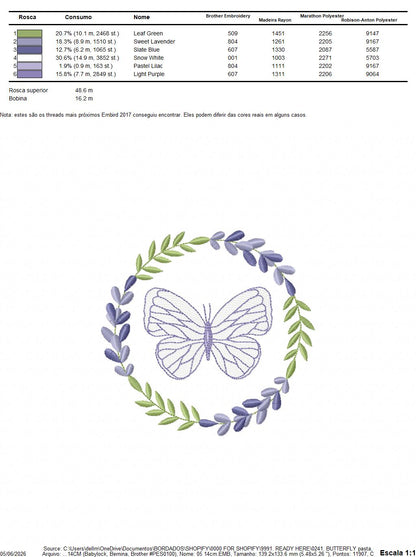 Butterfly embroidery design - Delicate butterfly with laurel frame machine embroidery pattern - Baby Girl file - Instant digital download pes jef dst