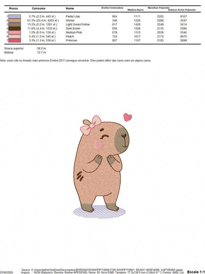 Capybara embroidery designs - Water river animal machine embroidery pattern - Baby boy big guinea pig with bow tie file - Instant download (Copy) Marcia Embroidery