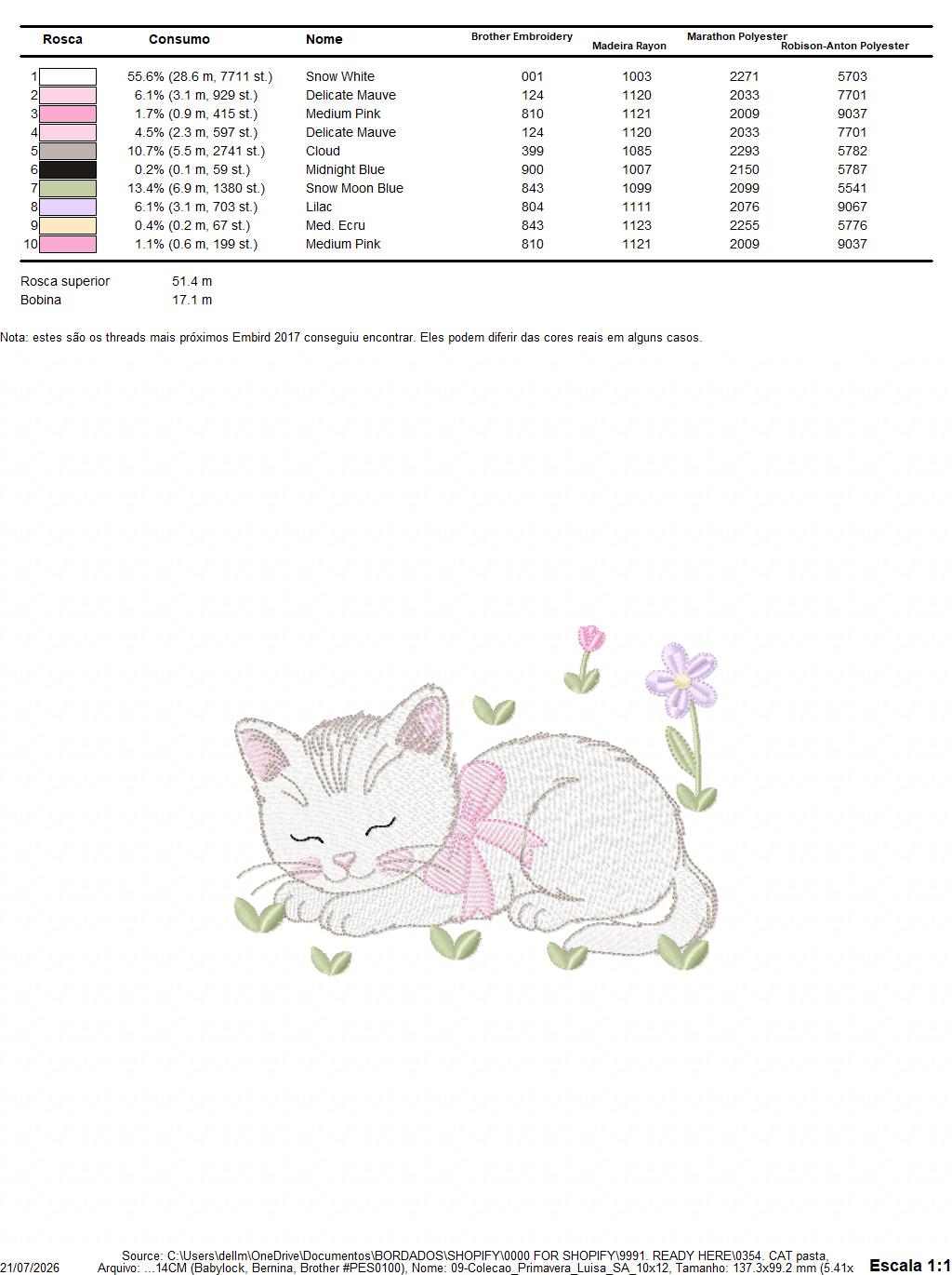 Female Sleeping Cat with flowers embroidery design - Female Kitty with flowers machine embroidery pattern - Baby girl file - Instant digital download