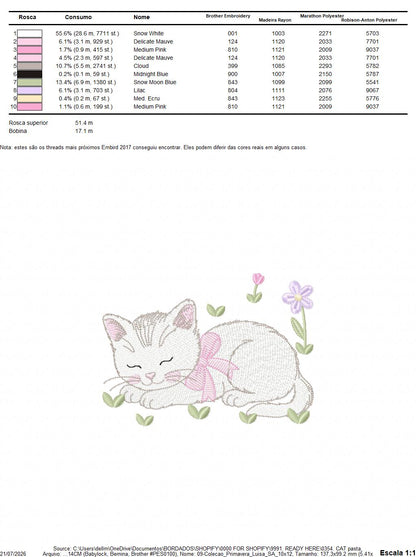 Female Sleeping Cat with flowers embroidery design - Female Kitty with flowers machine embroidery pattern - Baby girl file - Instant digital download