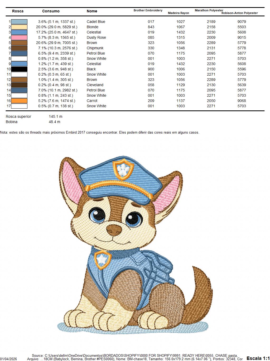 Paw Patrol embroidery designs - Dog Chase machine embroidery patterns - Baby Girl Boy file - Instant digital download pes jef dst exp hus vp3 - Zuma Chase Rubble Skye Marshall Everest Ryder Rocky - Marcia Embroidery
