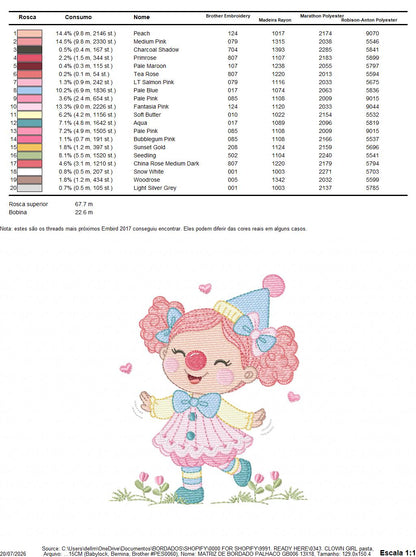 Circus Clown embroidery designs - Girl Clown with funny hat machine embroidery pattern - Baby Girl file - Instant digital download pes jef dst hus