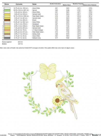 Cockatiel embroidery design - Baby Bird with sunflowers machine embroidery pattern - Kitchen Towel file - Instant digital download pes jef dst hus vp3 vip (Copy) Marcia Embroidery