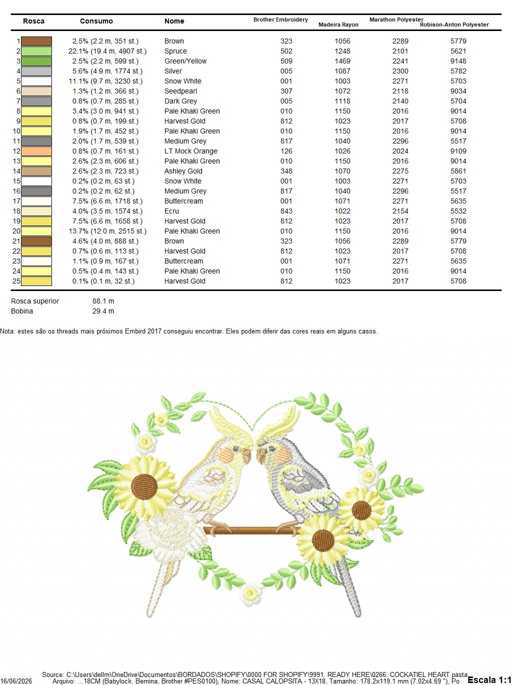 Cockatiel embroidery design - Baby Bird with sunflowers machine embroidery pattern - Kitchen Towel file - Instant digital download pes jef dst hus vp3 vip (Copy) Marcia Embroidery